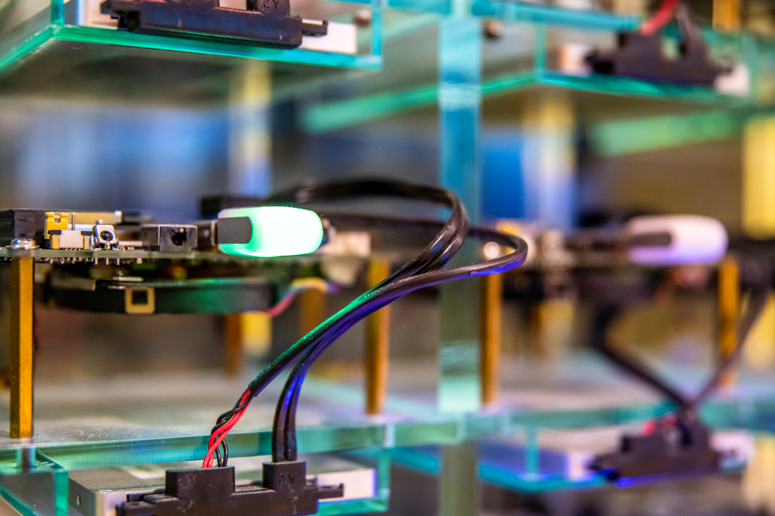 a close up shot of wires and lights