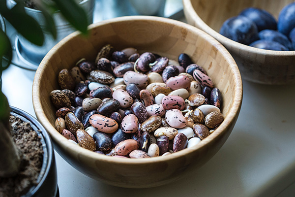 a bowl of multiple different colors of beans