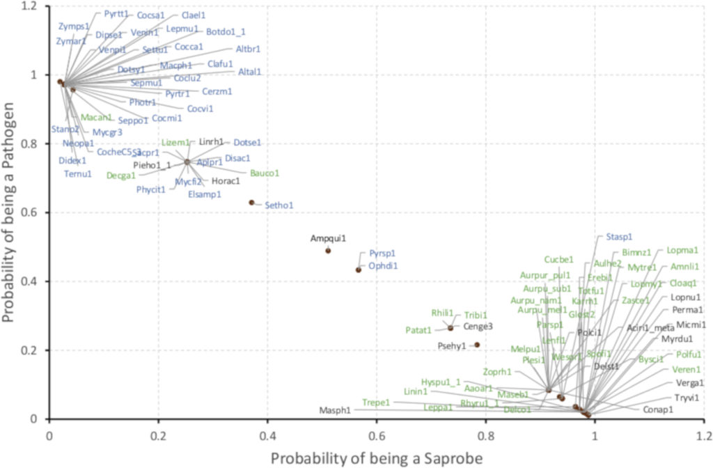 a chart predicting the probability of being a saprobe or a pathogen