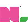 The letter N in pink next to an illustrated green leaf