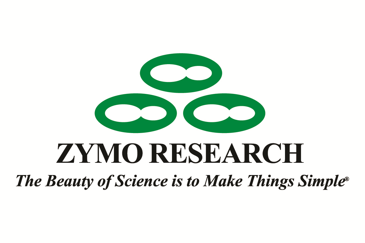 Logo of Zymo Research with green ovals and slogan below.