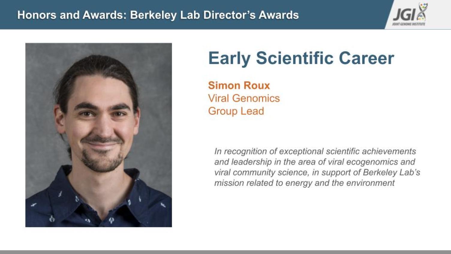 Simon Roux wins the early scientific career award