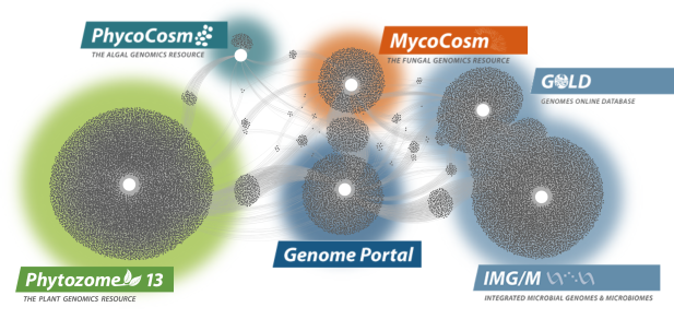 A network of the JGI's data portals and their citations.