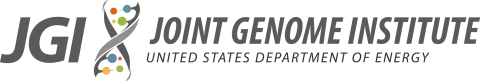 The letters JGI next to the graphical helix logo on the left. On the right is spelled out the phrase, "Joint Genome Institute" and below those words is the phrase, "Department of Energy" 