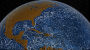 Ocean surface currents, including the Gulf Steam Current, from around the world  imaged between June 2005 through December 2007.  (NASA Goddard Photo and Video via Flickr/CC3.0 License)