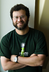 Jonathan Eisen photographed in his office in the Genome building.