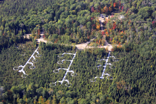 Photo: An aerial shot of the SPRUCE (Spruce-Peatland Response Under Climate and Environmental Change) site at the US Forest Service Marcell Experimental Forest in Minnesota.]