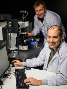 ETOP project lead Michael Wagner of the University of Vienna (foreground) with colleague Markus Schmidt at the Raman microspectrometer. (Courtesy of M. Wagner)
