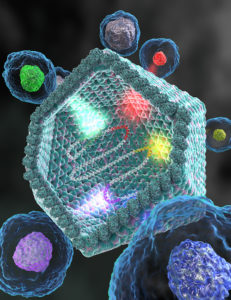 Giant virus acquiring genes from different eukaryotic host cells. (Ella Maru studio, http://www.scientific-illustrations.com/)
