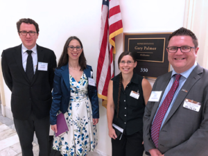 Left to right: SSURF Congressional office visits Team 3 consisted of APS’ Nicholas Schwarz, JCAP’s Francesca Toma, Case Western University’s Jen Bohon, and JGI’s Nigel Mouncey.
