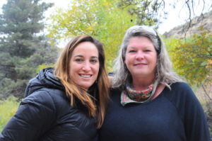 Reb Daly (left) and Kelly Wrighton (right), microbial ecologists at Colorado State University, Fort Collins, on the Cache La Poudre river. (Massie Ballon)