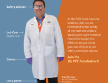 Male wearing lab personal protective equipment (PPE)