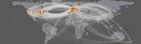 image from gif that shows where in the globe JGI fungal collaborators are located.